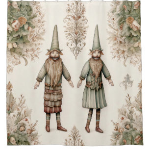 Whimsical Forest Gnomes & Botanical (1) Shower Curtain