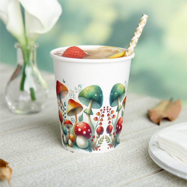 Whimsical Forest Mushroom Baby Shower Paper Cups (Insitu)