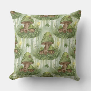 Whimsical Forest Mushroom Fairy House Pattern Cushion