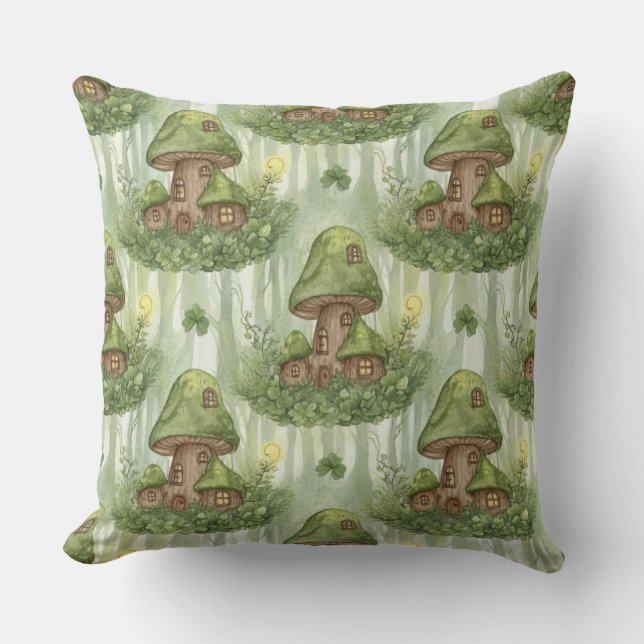 Whimsical Forest Mushroom Fairy House Pattern Cushion (Front)