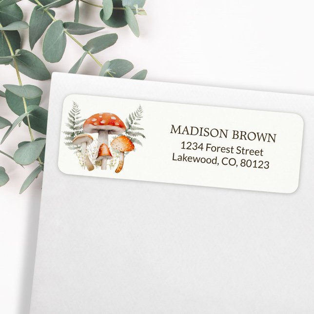 Whimsical Forest Mushroom Farmhouse return address Label (In situ, on envelope)