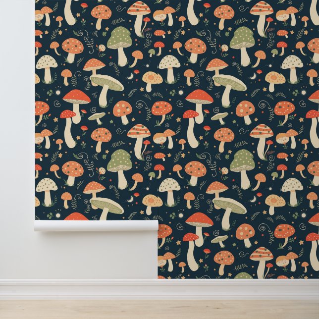 Whimsical Forest Mushroom Pattern Wallpaper (Application)