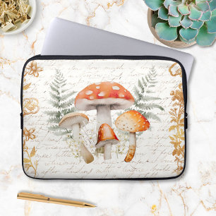 Whimsical Forest Mushroom Vintage letter Decoupage Laptop Sleeve