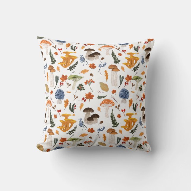Whimsical Forest Mushrooms Watercolor Cushion (Front)