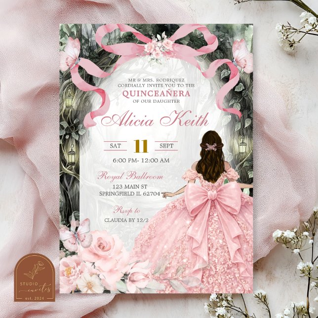 Whimsical Forest Pink Bow Coquette Butterfly I Invitation (Creator Uploaded)