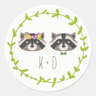 Whimsical Forest Raccoons Rustic Wedding Classic Round Sticker