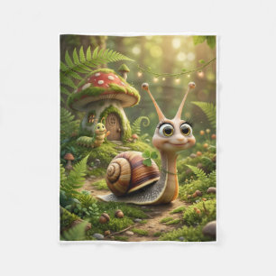 Whimsical Forest Snail Near Mushroom Fleece Blanke Blanket