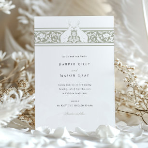 Whimsical Forest Themed Wedding Rabbit Motif Invitation