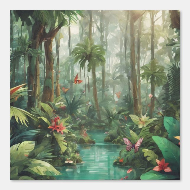 Whimsical Forest Tropical Rainforest River Wild Wallpaper (Front)