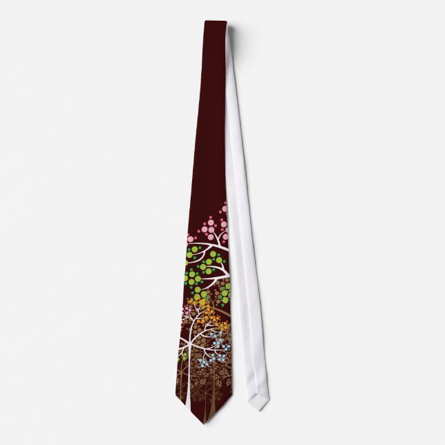 Whimsical Four Seasons Trees on Brown Custom Tie (Front)