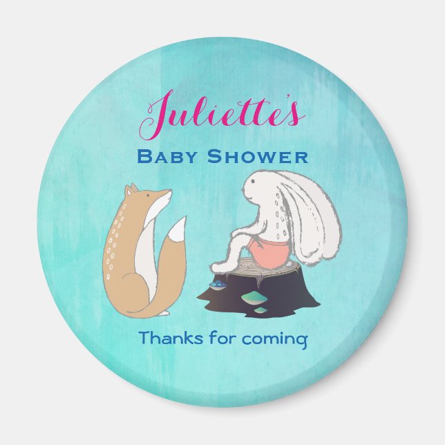 Whimsical Fox and Rabbit Baby Shower Thank You Magnet (Front)
