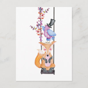 Whimsical Fox & Bird Postcard