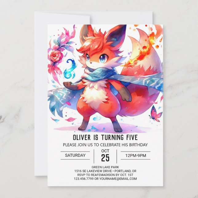 Whimsical Fox Birthday Invitation (Front)