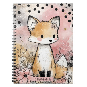 Whimsical Fox Floral Watercolor Art Notebook