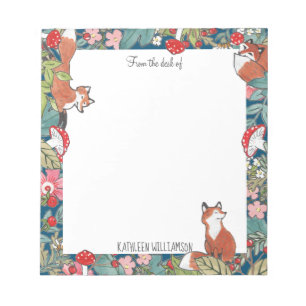 Whimsical Fox Foxes Mushroom Teal Woodland Custom Notepad
