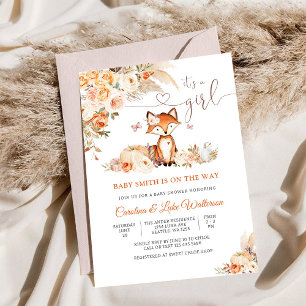 Whimsical Fox Girl Baby Shower Invitation