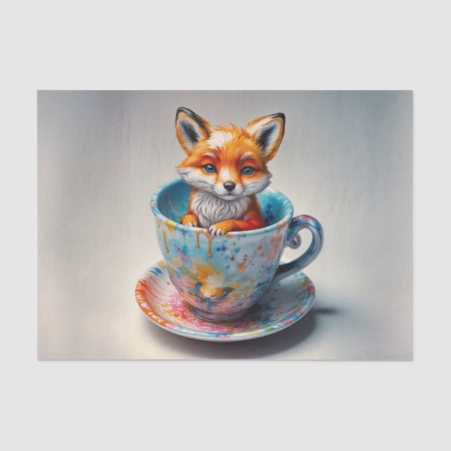 Whimsical Fox Kit in Teacup Decoupage Paper  (Front)