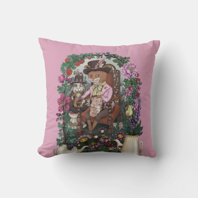 Whimsical Fox Mad Hatter Alice in Wonderland Art Cushion (Front)