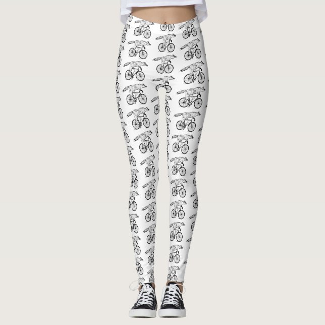 Whimsical Fox on Bicycle Art Print Leggings (Front)