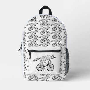 Whimsical Fox on Bicycle Art Print Printed Backpack