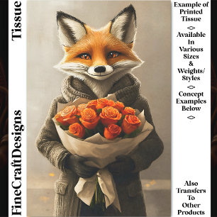 Whimsical Fox, Orange Roses Bouquet DC5 Decoupage Tissue Paper