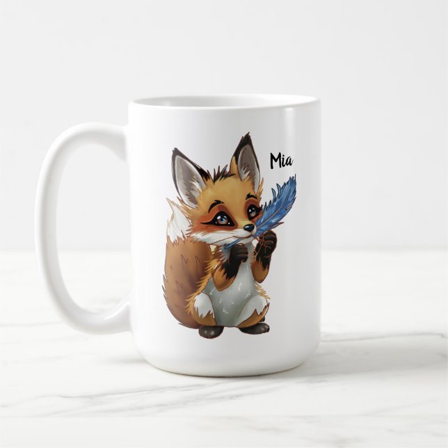 Whimsical Fox with a Feather Coffee Mug (Left)