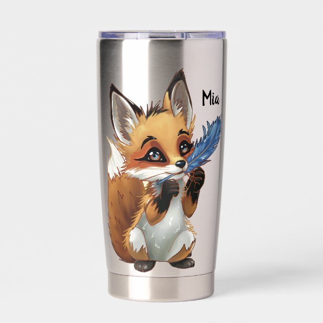 Whimsical Fox with a Feather Insulated Tumbler (Front)