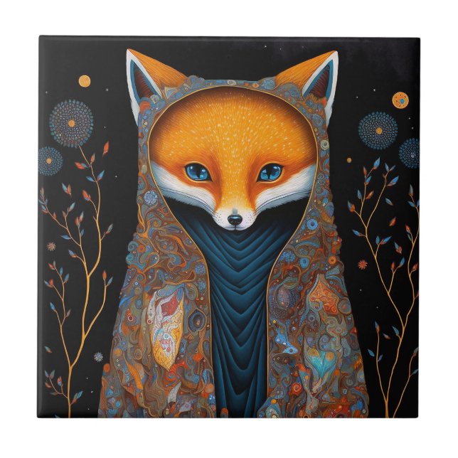Whimsical Fox Woodland Fantasy Art Ceramic Tile (Front)