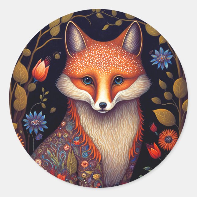 Whimsical Fox Woodland Fantasy Art Classic Round Sticker (Front)