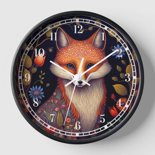 Whimsical Fox Woodland Fantasy Art Clock (Front)