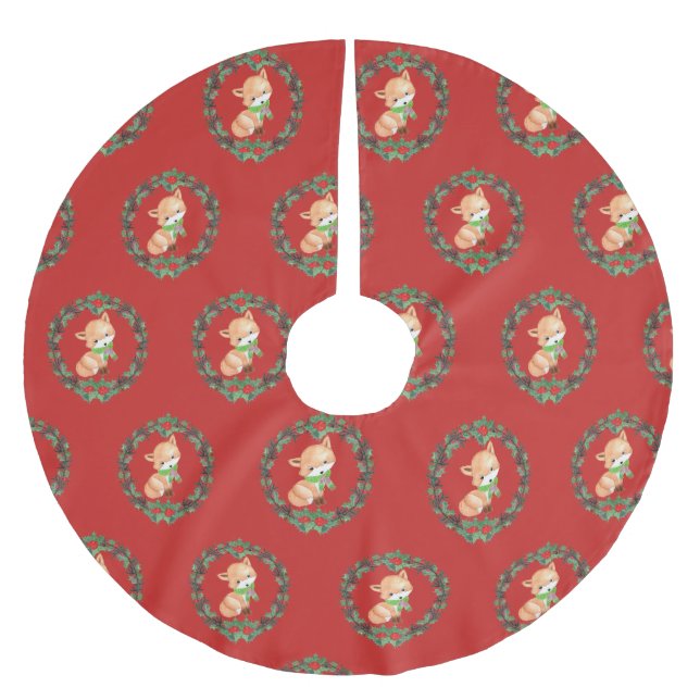 Whimsical Fox Wreath Brushed Polyester Tree Skirt (Front)