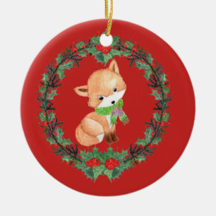 Whimsical Fox Wreath Personalised Ceramic Ornament