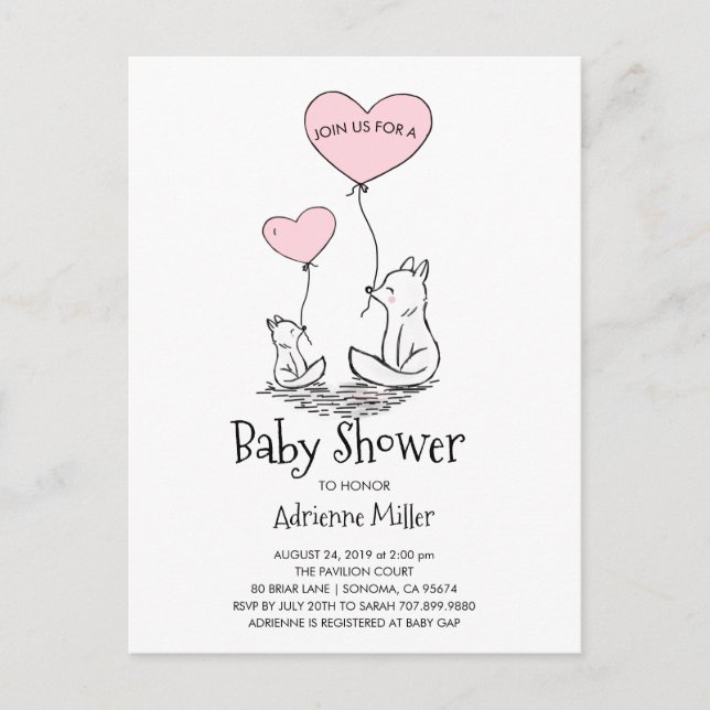 Whimsical Foxes and Balloons Boy Baby Shower Invitation Postcard (Front)