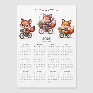 Whimsical Foxes on Bicycles Magnetic Card