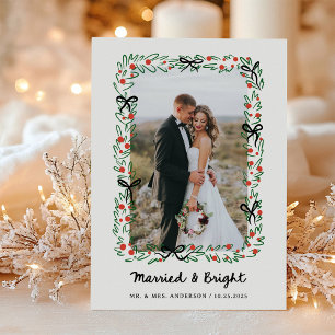 Whimsical Frame and Bow   Photo Married and Bright Holiday Card