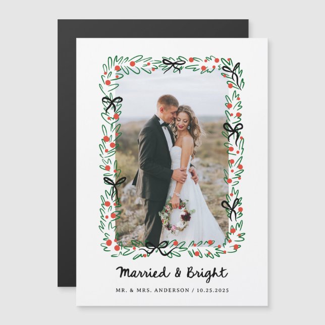 Whimsical Frame and Bow | Photo Married and Bright Magnetic Invitation (Front/Back)