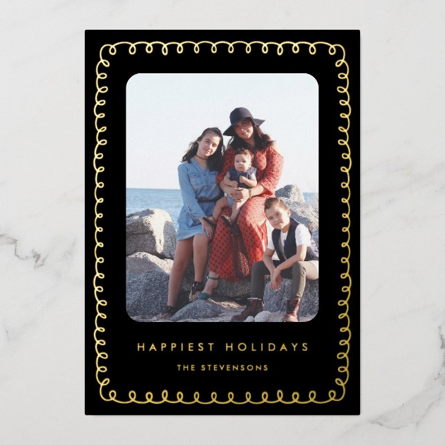 Whimsical Frame Happiest Holidays Foil Holiday Card (Front)
