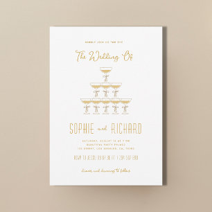 Whimsical French Bow Champagne Tower Wedding Invitation