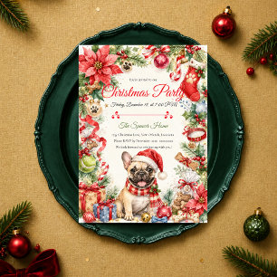 Whimsical French Bulldog Christmas Party Invitation