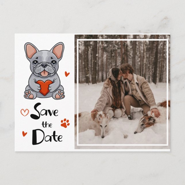 Whimsical French Bulldog Save the Date Photo Announcement Postcard (Front)