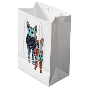 Whimsical French Bulldogs Folk Art Doodle Medium G Gift Bag