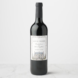 Whimsical French Chateau Wedding Love & Thanks Wine Label