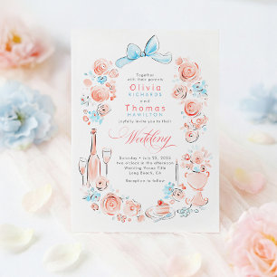 Whimsical French Floral Hand Drawn Wedding Invitation