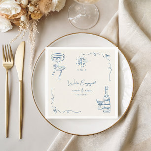Whimsical French Fun Hand Drawn Engagement Party Napkin