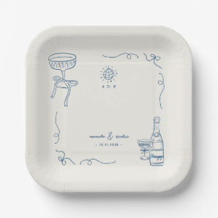 Whimsical French Fun Hand Drawn Engagement Party Paper Plate