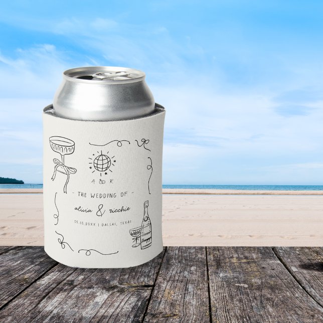 Whimsical French Fun Hand Drawn Wedding Favour Can Cooler (Creator Uploaded)