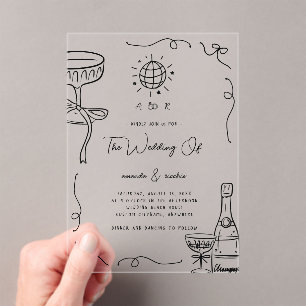 Whimsical French Fun Monogram Hand Drawn Wedding Acrylic Invitations
