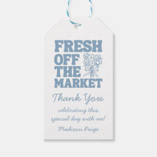 Whimsical Fresh Off The Market Blue Bridal Shower Gift Tags