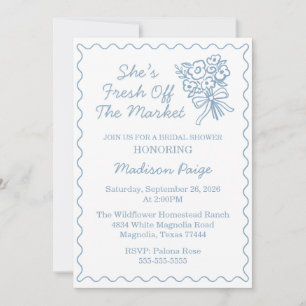 Whimsical Fresh Off The Market Blue Bridal Shower Invitation
