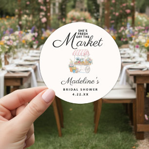 Whimsical Fresh Off The Market Bridal Shower Classic Round Sticker